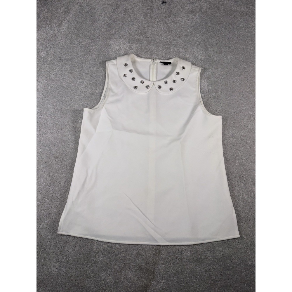 Ann Taylor Jeweled Collared Blouse Sleeveless Ivory S